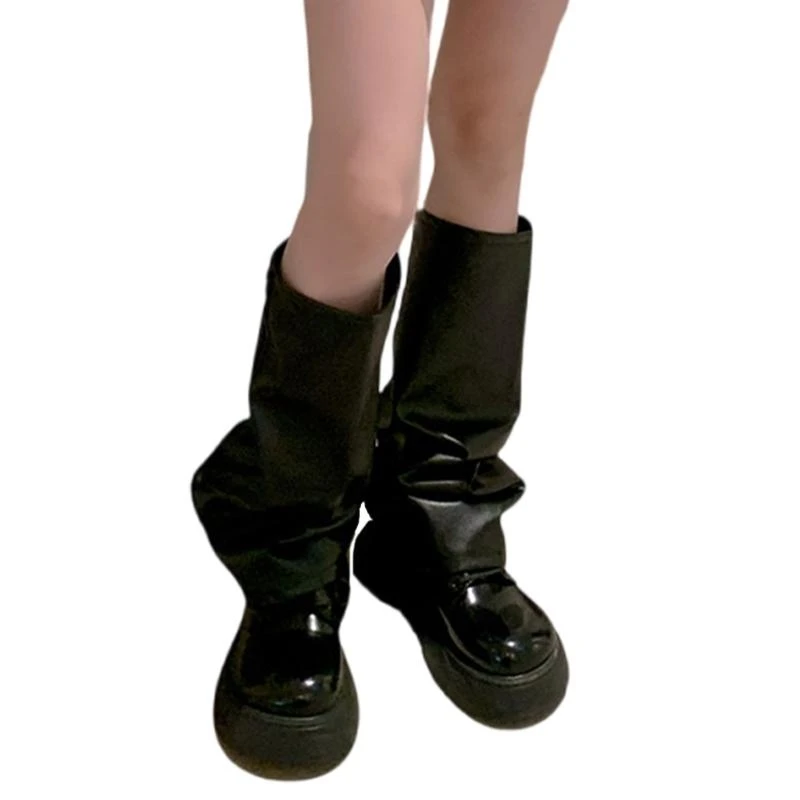 

Punk Side Zippers Long Leg Socks PU Leather Leg Warmers Harajuku Baggy Grunge Gaiters Boot Covers for Women Streetwear 15UB