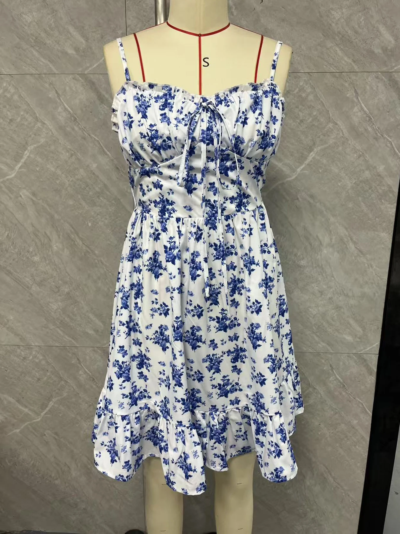 Women's Summer Romantic Wedding Floral Print Ruched Bust Cami Dress Vacation Cute Short Dress