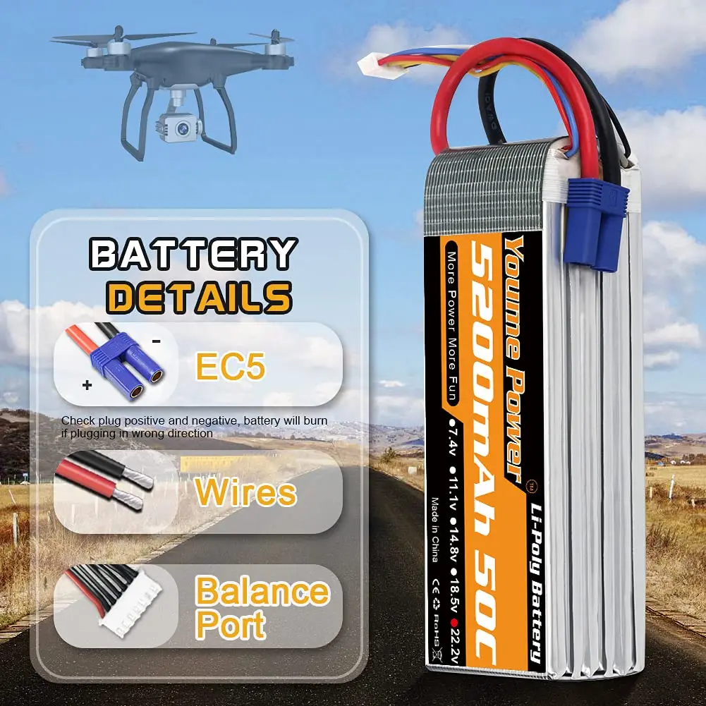 batterie lipo youme – vue détaillée