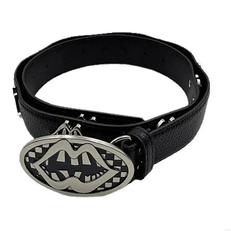 高耐久パンクベルトゴシックスタッズバックル装飾フェイクレザーユニセックスストラップ-y08e