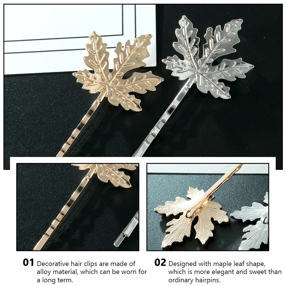 

2pcs Maple Leaf Hairpins Golden Alloy Female Bang Clips For Party Wedding Prom Decorative Hair Accessories Plant Shaped