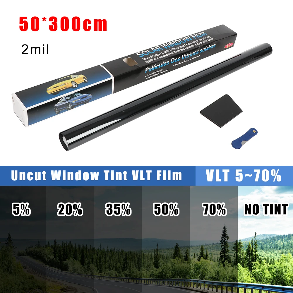 50*300CM Black Car Window Film 5%/20%/35%/50%/70% VLT Window Tinting Glass Shading Sticker Summer UV Protector Auto Accessories