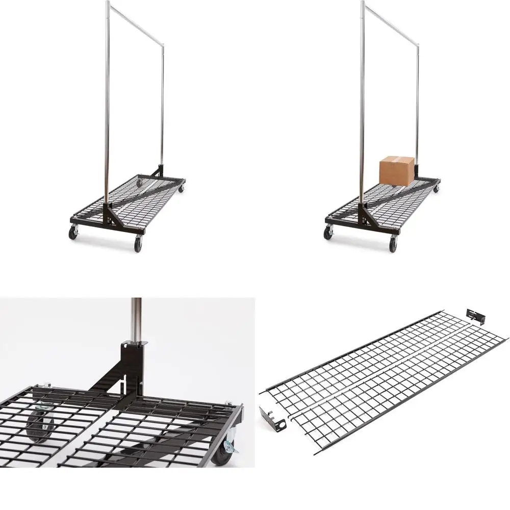 رف ملابس متحرك عالي التحمل مع رف أساسي - رف ملابس تجاري من Econoco باللون الأسود