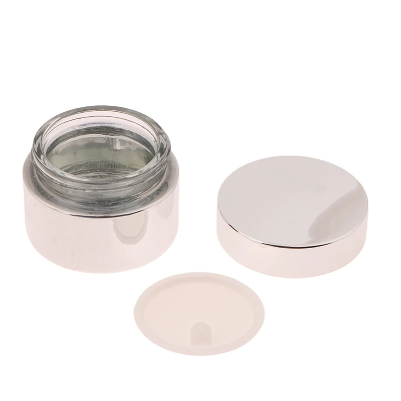 1 PC 5-50g Silver ครีม Jar ครีมแก้วขวดคอนเทนเนอร์เครื่องสําอางที่ว่างเปล่าเล็บกาว Jar Travel คอนเทนเนอร์แต่งหน้า