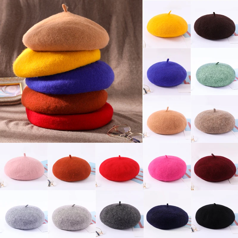 Women's solid knitting Beret casual solid autumn girl winter hat women's hat beret