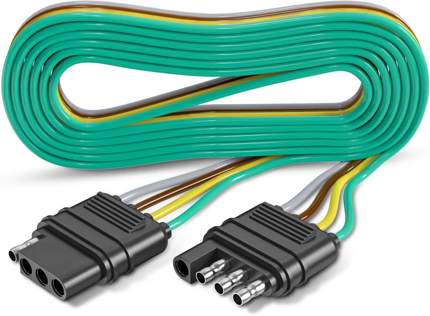 

80-Inch 4-Pin Trailer Wiring Harness Extension, 16AWG Flat Connector for Utility, Boat & RV Trailers