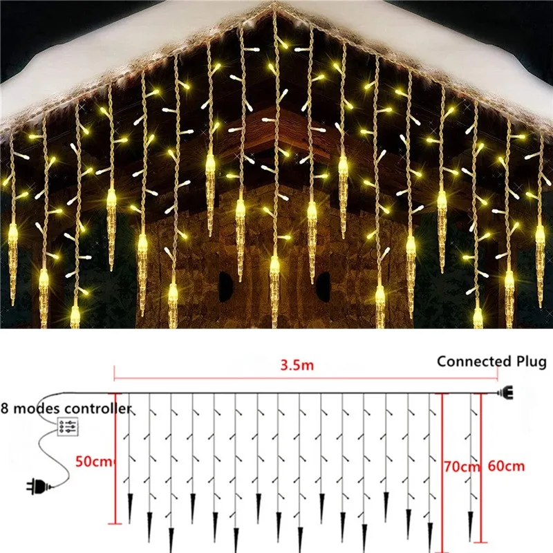 

220V EU Christmas Decoration for Home Led Icicle Curtain Lights Outdoor Street Garland on The House Winter Wedding New Year 2025