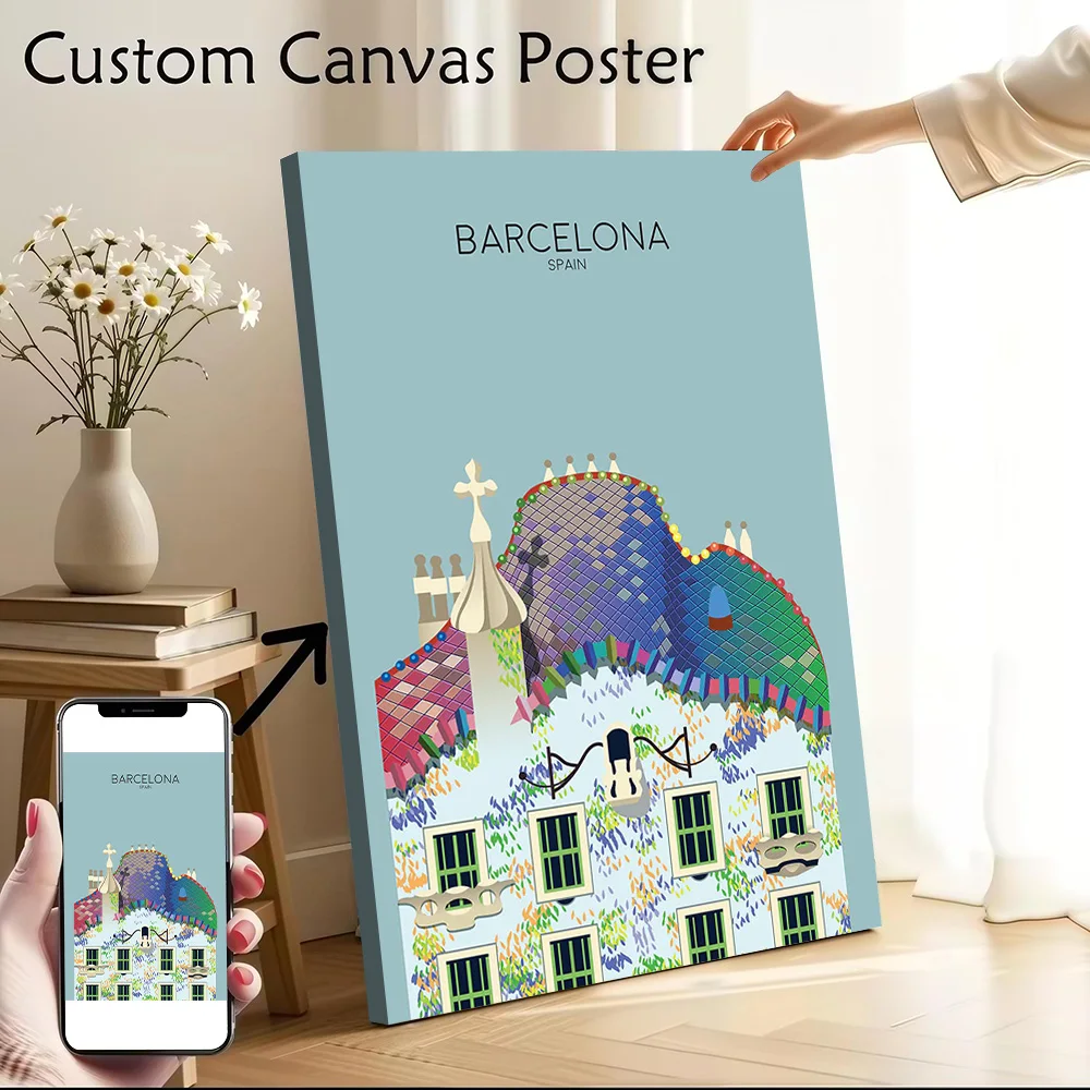 Barcelona Travel Snippet Canvas Print Perfect Gift for Fans Lovers Personalized Wall Art Poster for Modern Home Decoration Room