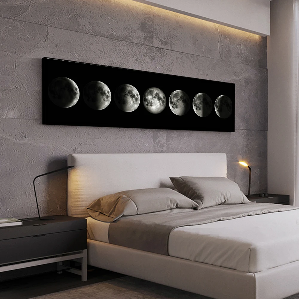 Moon Phase Minimalism Black and White Moon Nordic Mural Poster Home Interior Room Bedroom Wall Decoration Canvas Art (no Frame)