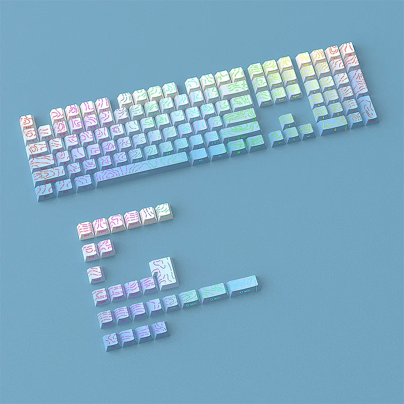 スカイブルーコントゥア4.0キーキャップオリジナル高さ134デュアルカラーフルセットクラックグローイング対応カスタムデコレーションゲーミングキーボード用