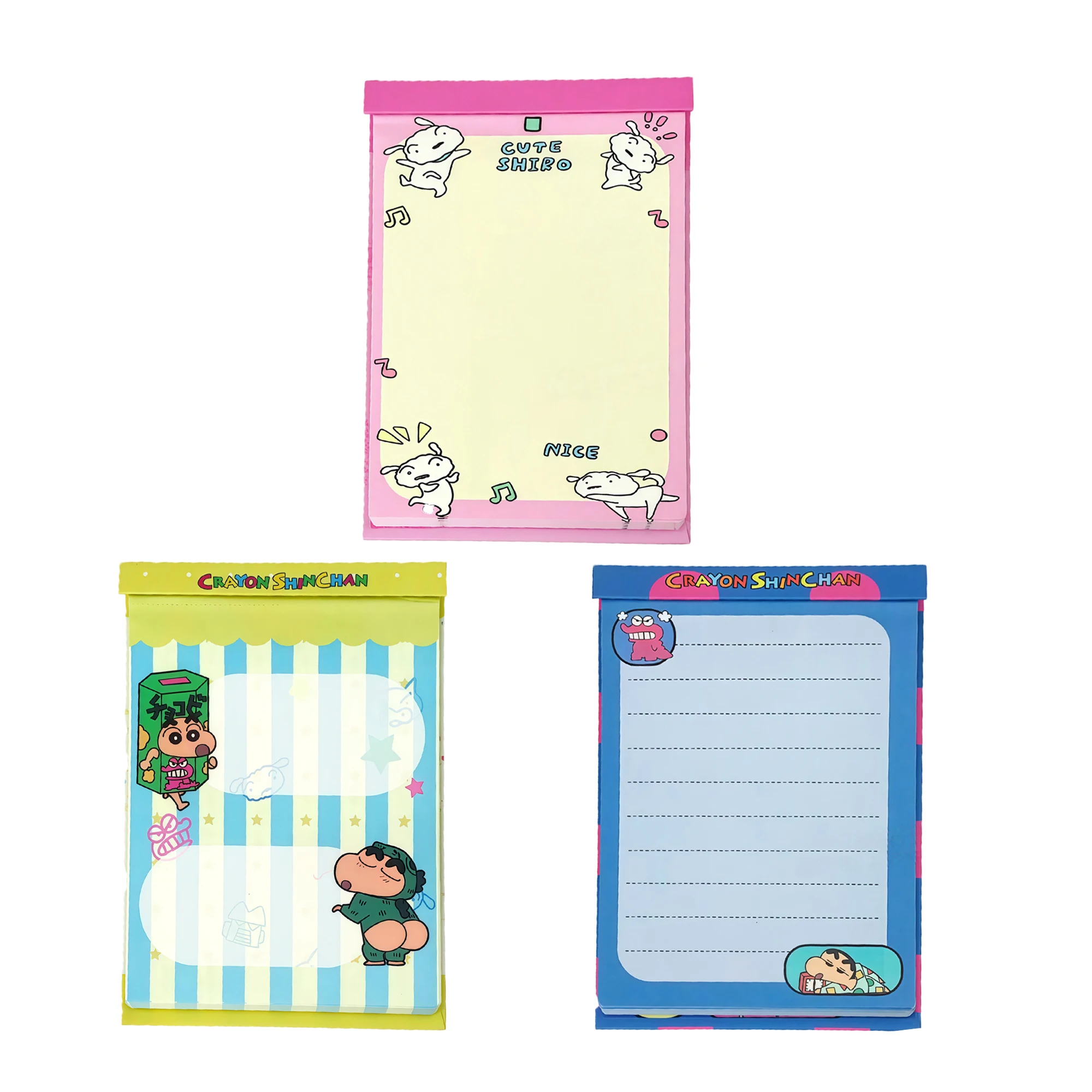 3Pcs Crayon Shin‑chan Cartoon Clipboard Notepad Tear‑able Writing Notebook For Student Office Daily Gift