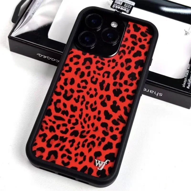 

Wildflower Red Meow Colorful Leopard Phone Case for iPhone 17 16 15 14 13 12 Pro Max Plus Starry Plaid WF Soft Edged Back Cover
