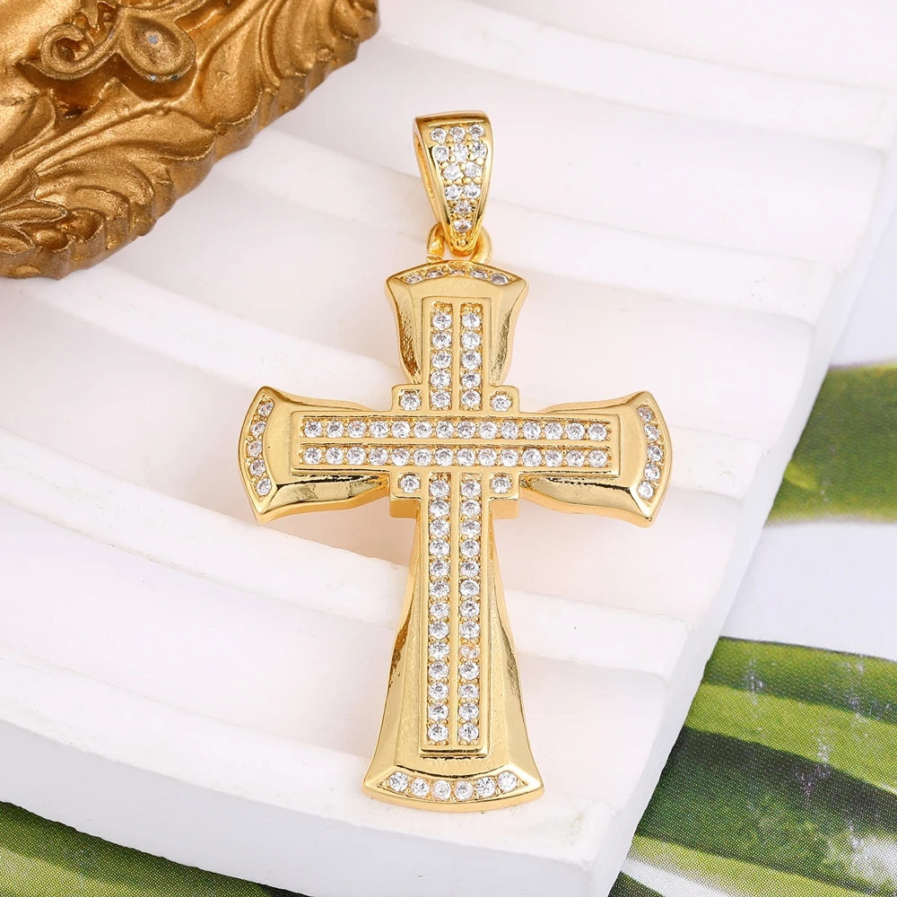 Juya 18K vergoldeter AAA-Zirkonia-Talisman-Medaillen, christlicher Kreuz-Anhänger für Handarbeiten, Charms, religiöse Schmuckherstellung – Detail 11