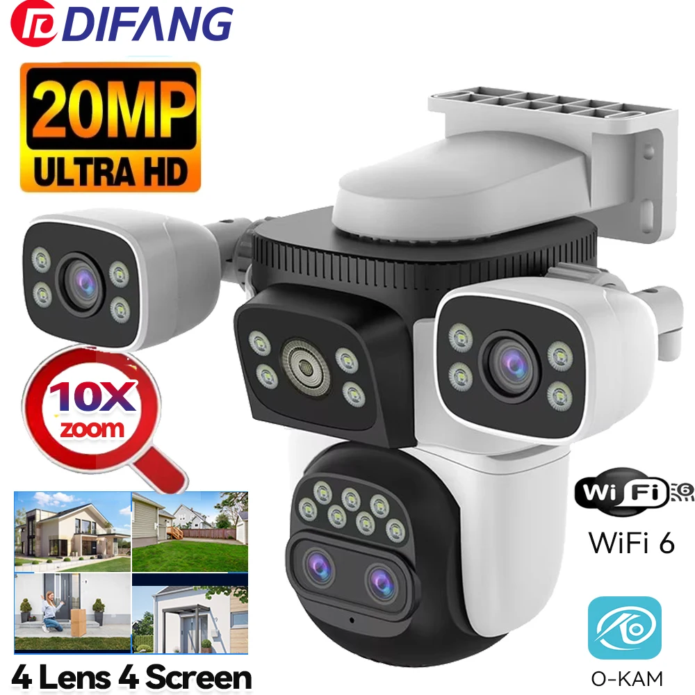 

10K 20MP 10X Zoom Four Screens WiFi IP Camera Wireless Outdoor Four Lens PTZ Human Auto Tracking Surveillance Cameras CCTV