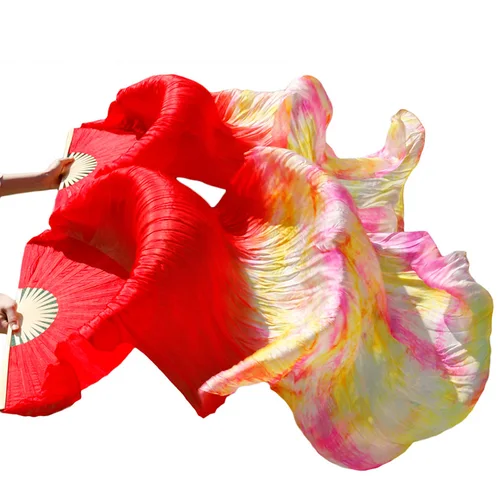 Imagen 2 del producto Promoción, venta al por mayor, danza del vientre, 1 par, velos de seda 100% auténtica, velo de abanico de bambú de tamaño clásico, accesorios de rendimiento personalizados