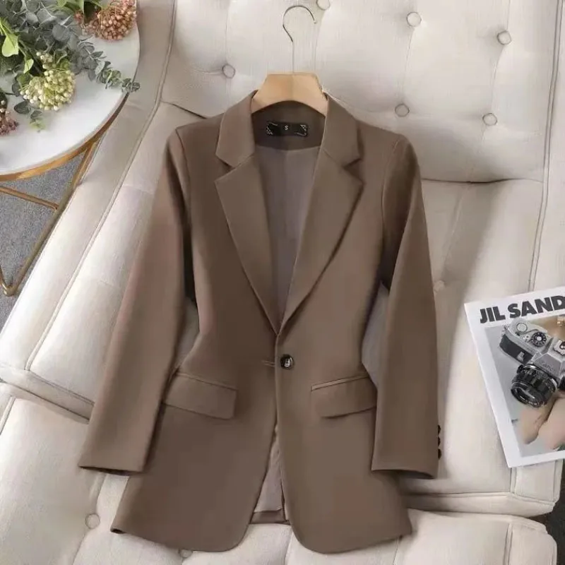 Veste Blazer Professionnelle Décontractée pour Femme, Slim, Mode Coréenne, Haut de Gamme, Moyen Long, Bureau, Nouvelle Collection Printemps Automne 2025