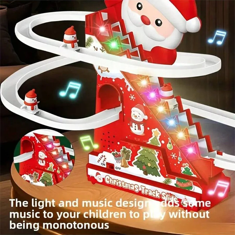 Kids Christmas Track Slide Toy Electric Snowman Climbing Stairs with Light Music Xmas Present