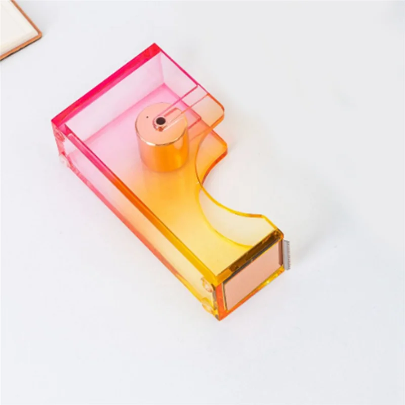 Desk Tape Dispenser Heavy Duty Cute Tape Dispenser Clear Acrylic Tape Cutter With Non-Skid Base Suitable For 1 Inch Core Tape
