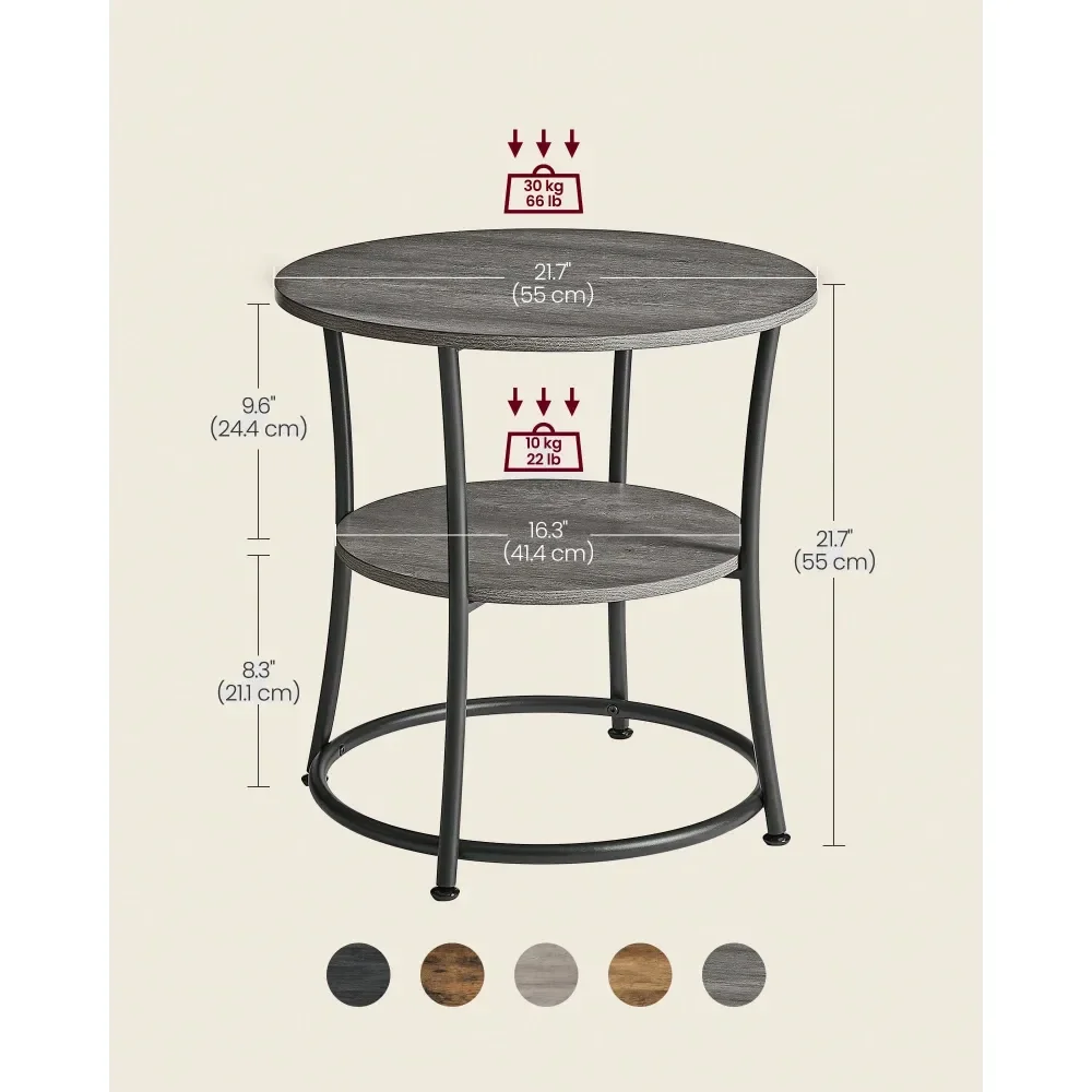

Side Table, Round End Table With 2 Storage Shelves For Living Room, Bedroom, Nightstand With Steel Frame For Small Spaces, Acce