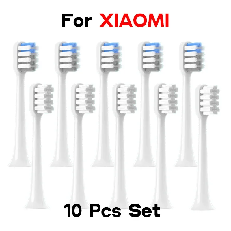 10PCS Replacement Brush Heads for XIAOMI T200 White/GrayBlue Deep Soft DuPont Bristle Cleaning Electric Toothbrush Nozzles