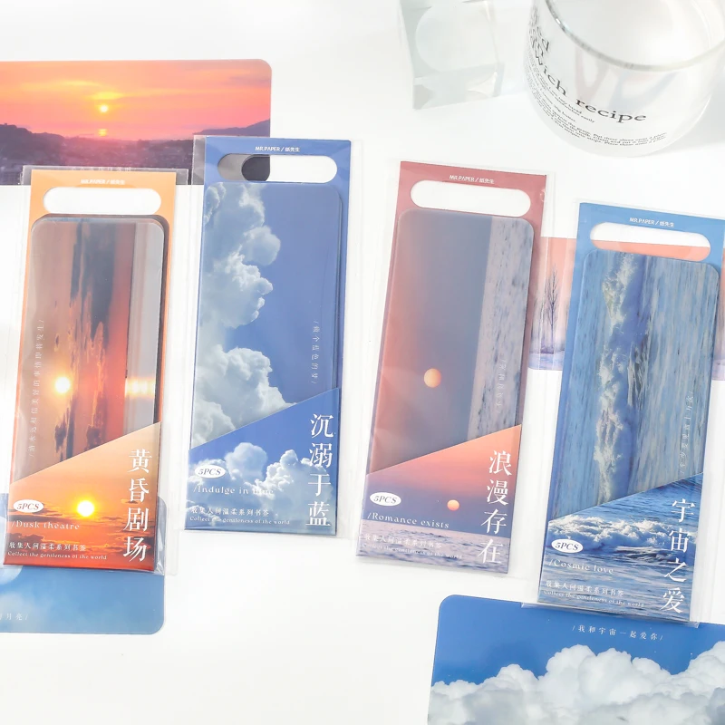 5pcs Dusk Clouds Bookmark simple ins landscape PVC Matte Reading Book mark Retro Book Page Marker Stationery Supplies