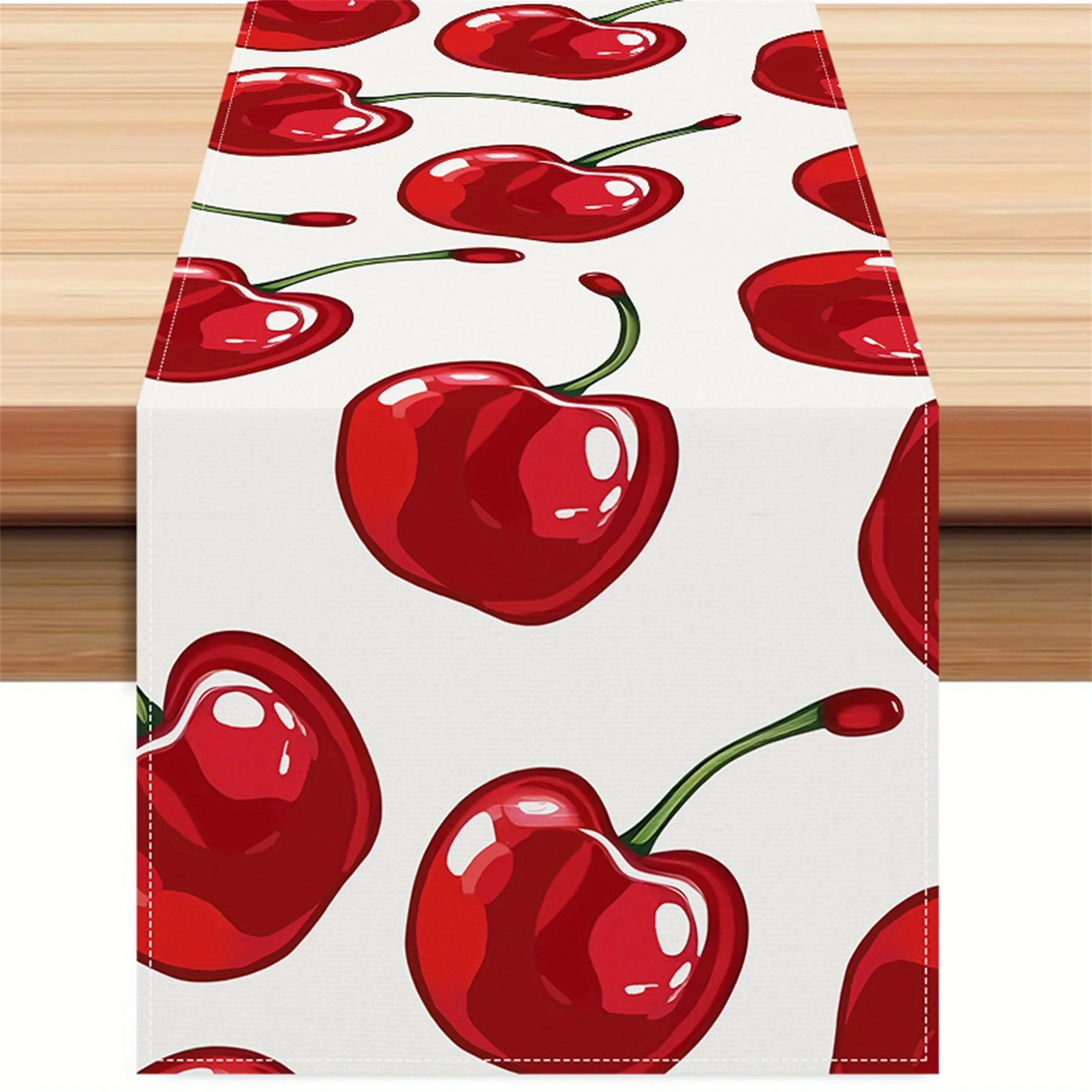 Decoración de mesa con diseño de cereza brillante roja y blanca, bandera de mesa, decoración de fiesta, decoración de mesa de Navidad, Ta interior y exterior