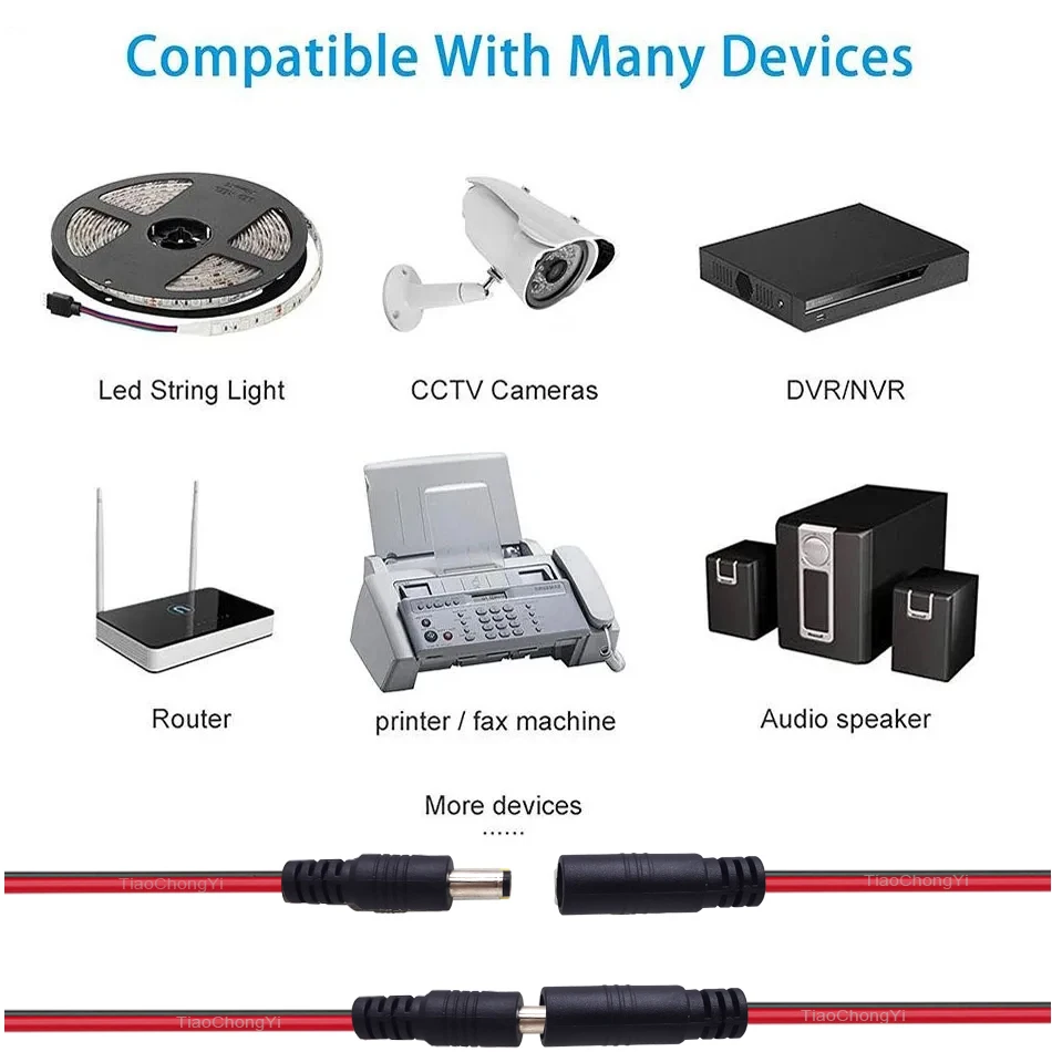 18 AWG DC connector 5.5X2.1mm 2.5mm Power Pigtail Cable Jack Male Female connector 30cm Wire For LED strip light CCTV Cameras image 6