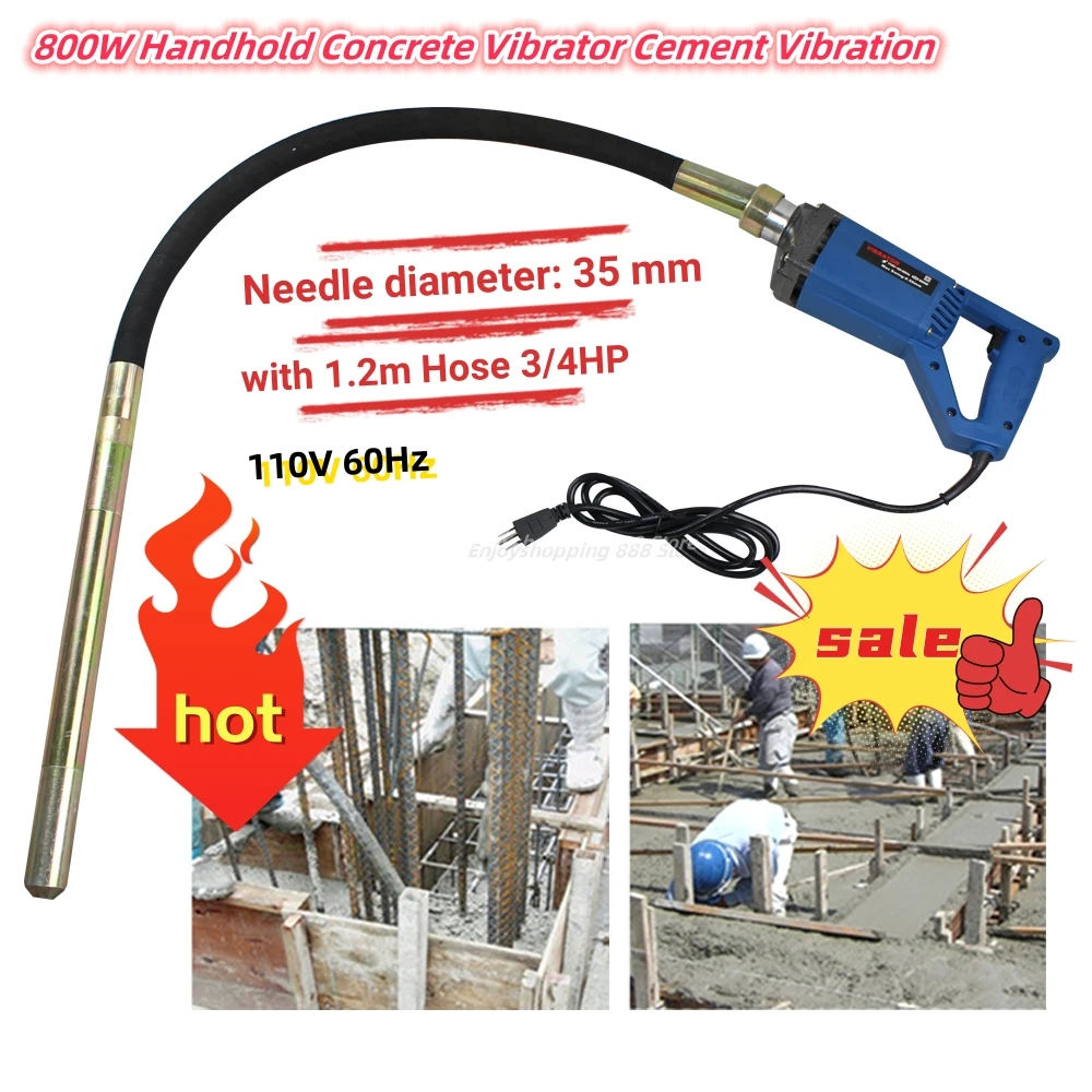 800W Handhold Concrete Vibrator Cement Vibration Tool Bubble Remover with 1.2m Hose 3/4HP