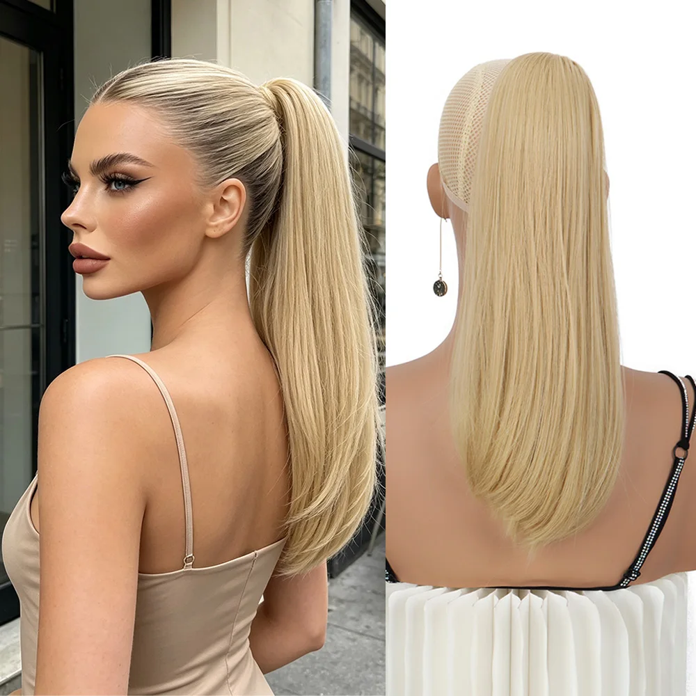 14Inch Synthetic Straight Drawstring Ponytail Hair Extension Easy Install High-Temp Fiber Hairpiece for Women Daily Use
