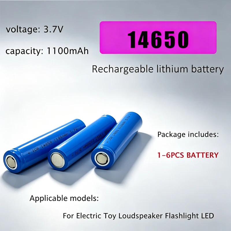 14650 Battery 3.7V 1100mah Rechargeable Li-ion Batteries Flat Head  for LED Flashlight Toys Wireless Mouse Smart Door Lock