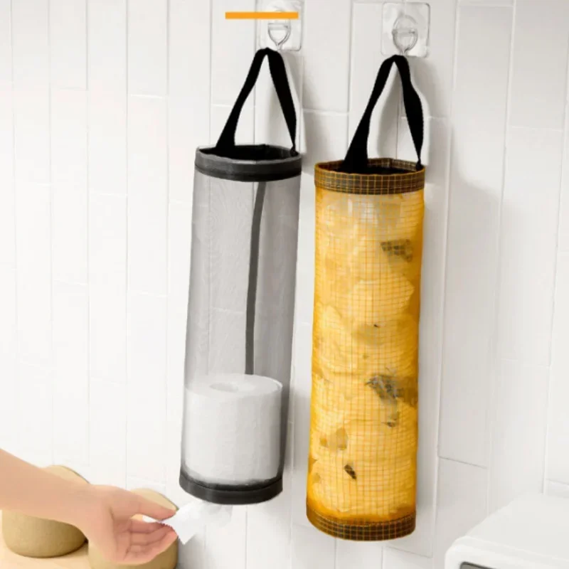 Home Grocery Bag Holder Wall Mount Plastic Bag Holder Dispenser Hanging Storage Trash Garbage Bag Kitchen Garbage Organizer