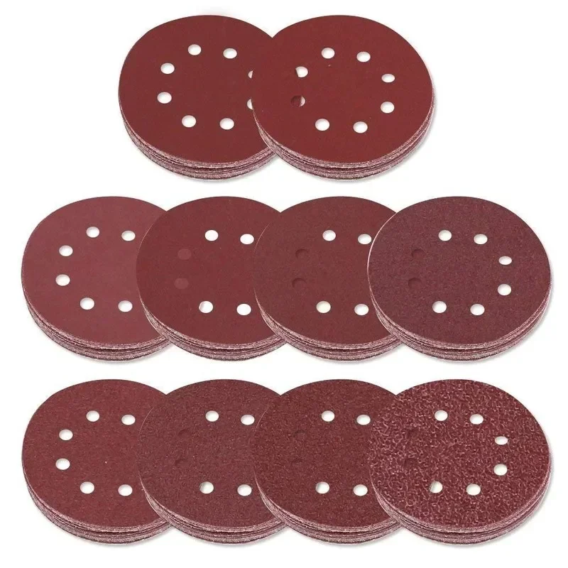 

100pc Sanding Discs 8 Hole Sandpaper Hook Loop Pads Round Sander Disc self Abrasive Polishing Tools 125mm 5" 40-7000Grit 100 320
