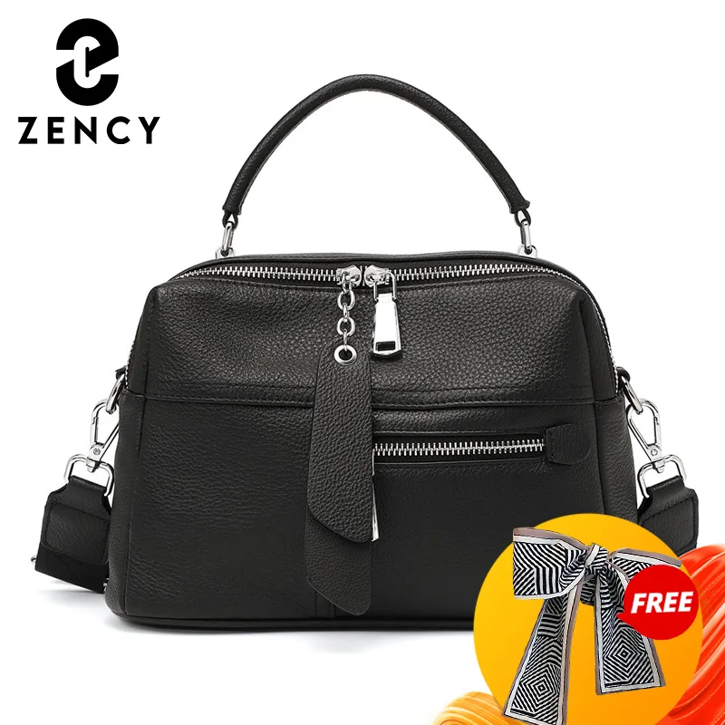 Torebka damska Zency z prawdziwej skóry, wysokiej jakości, typu box bag, klasyczna, modna, vintage, na ramię, czarna, crossbody, shopper, z uchwytem górnym.