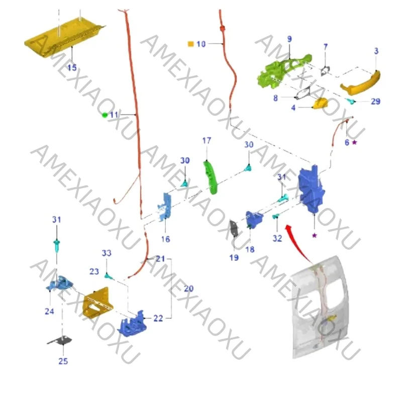 AMEXIAOXU  BK21-V43288-DG Car Tailgate Center Lock Mechanism 5Pins Parts For Ford Transit 2012- Rear Door Latch Actuator BK21-V4
