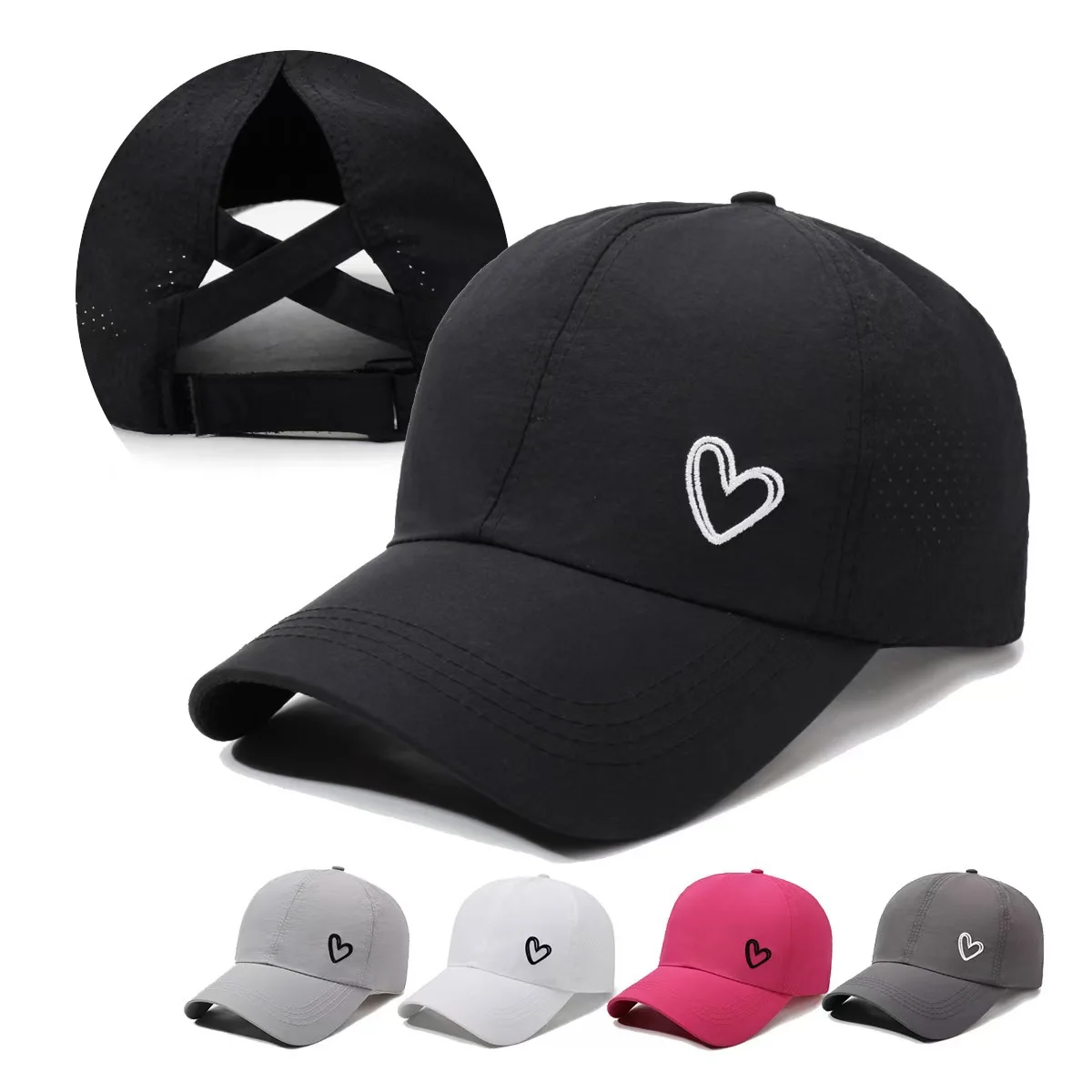 Spring and summer outdoor sports cross-over ponytail quick-drying hat with breathable mesh sunshade and sun protection