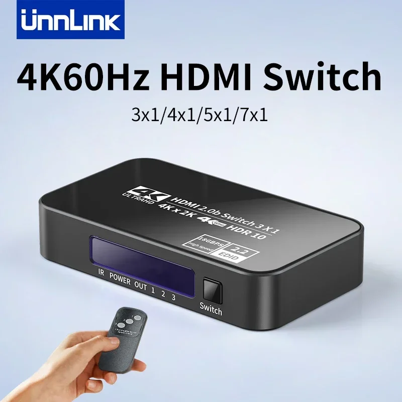 Unnlink 4K 60Hz Przełącznik HDMI 3/4/5/7 portów Rozdzielacz wideo 3 wejścia 1 wyjście dla komputerów Xbox 360 Dekoder do monitora TV Projektor