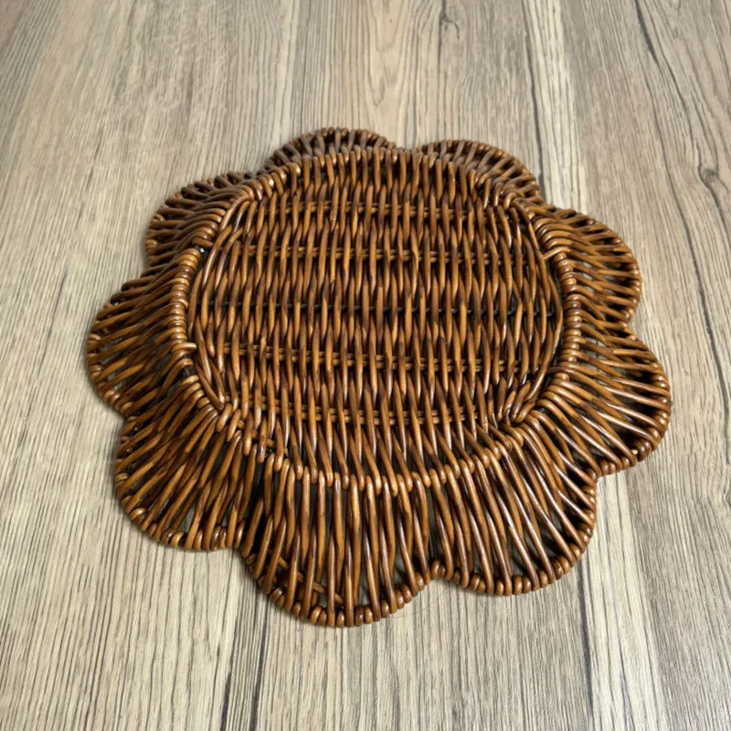 Hand-Woven Breakfast Bread Tray Food Plate Serving Display Basket Imitation Rattan Storage Tray Vegetable Basket Storage Boxs