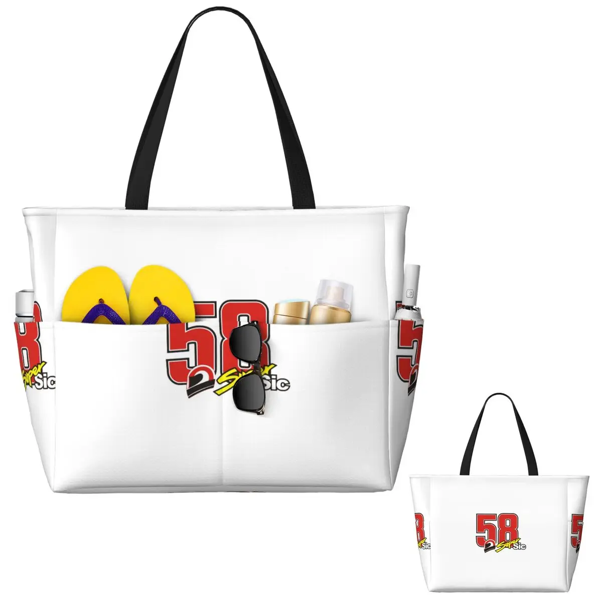

Marco Simoncelli 58 Super Sic Beach Tote Bag Sport Gym Yoga Duffle Large Tote Bag Women Travel Bag Fitness bag