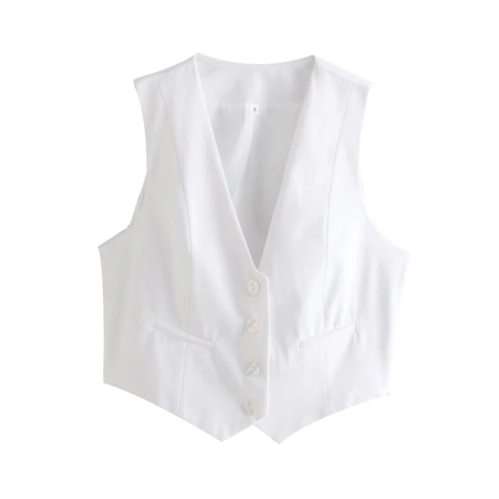 Único Breasted mangas coletes para mulheres, colete feminino, V Neck Vest, 4 botões, verão