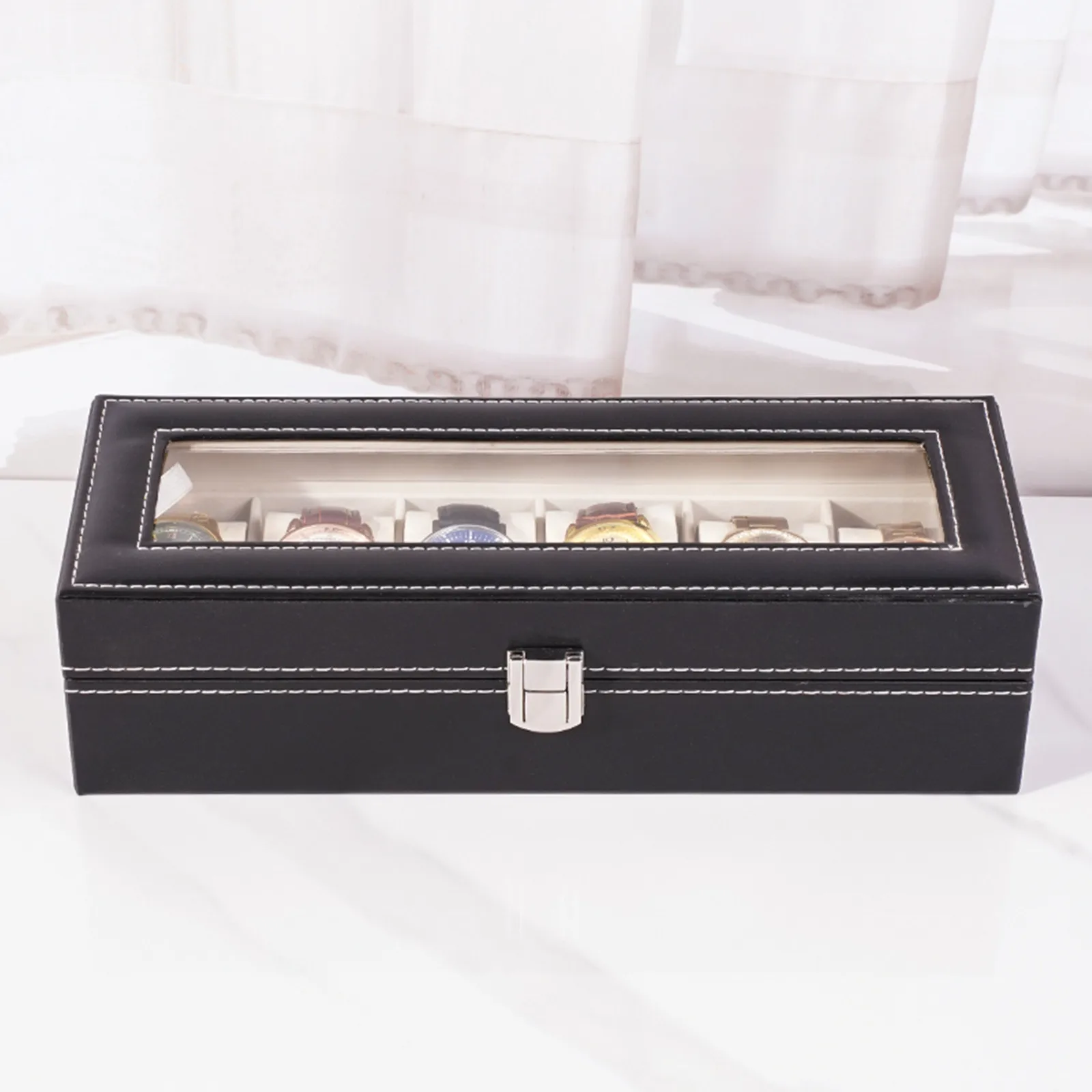 

6-Digit Pu Leather Watch Box Ready-Made Jewelry Ring Box Packaging Box Jewelry Box Storage Box