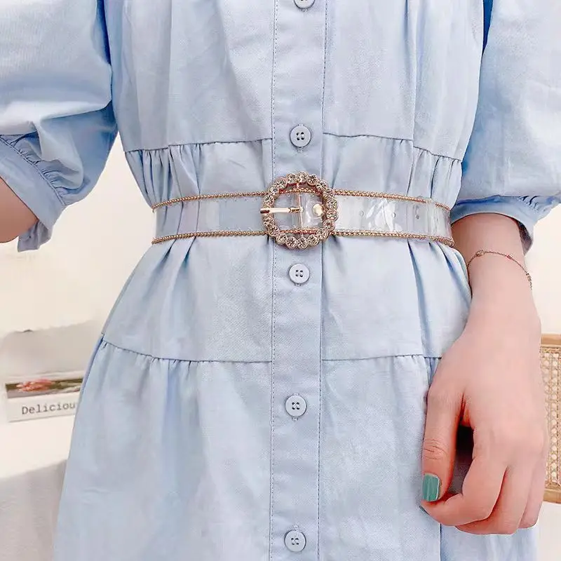 Luxury Glitter Diamonds Transparent Designer Belt Women Elegant Cinching Belt Ladies Accessories Waist Belt for Dresses Shirt