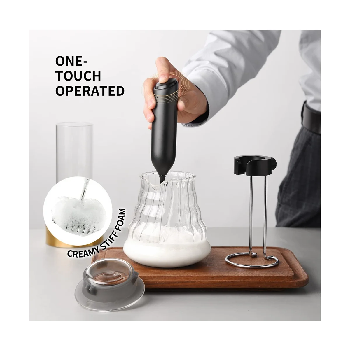 Rechargeable Milk Frother Handheld with Stand, Electric Coffee Frother, Electric Whisk, Portable Drink Mixer