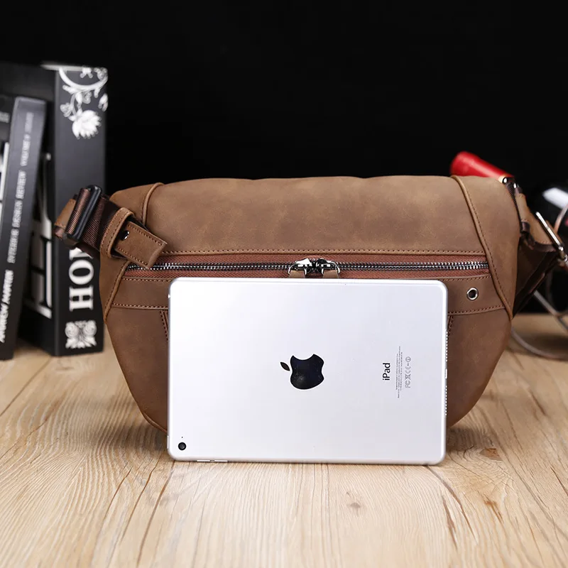 Leather Casual Sling Bag Chest Shoulder Backpack Crossbody Bags for Men Durable Outdoor Travel Cycling Small Chest Bag