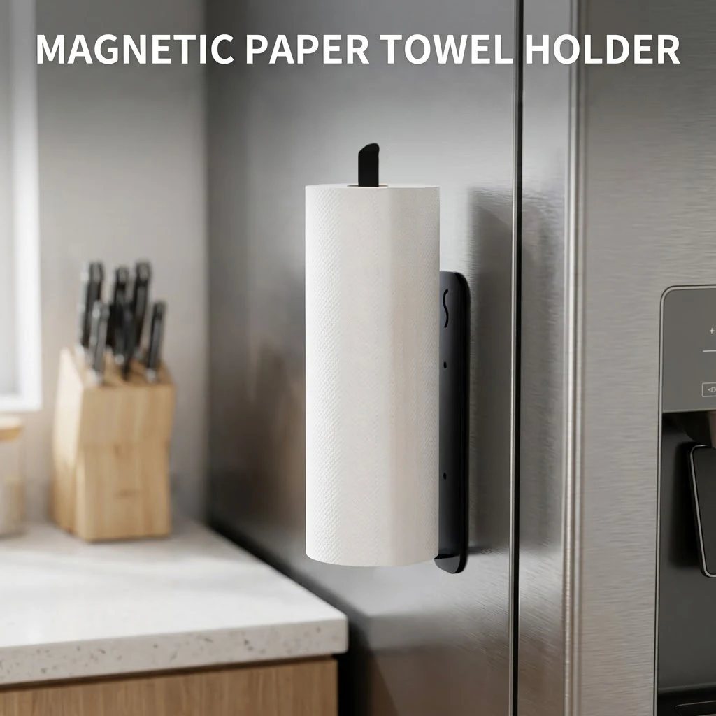 

1pc Black Magnetic Paper Roll Holder Wall Mounted Iron Paper Towel Rack Towel Bar Rack for Refrigerator Home Storage Organizatio