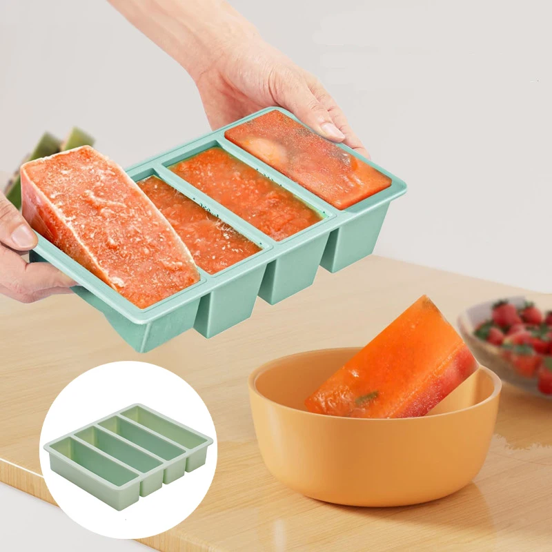 1Pc Giant Storage For Food Meal Sauce With Lid Silicone Freezer Trays Extra Large Soup Ice 4 Cubes Tray Food Freezing Molds