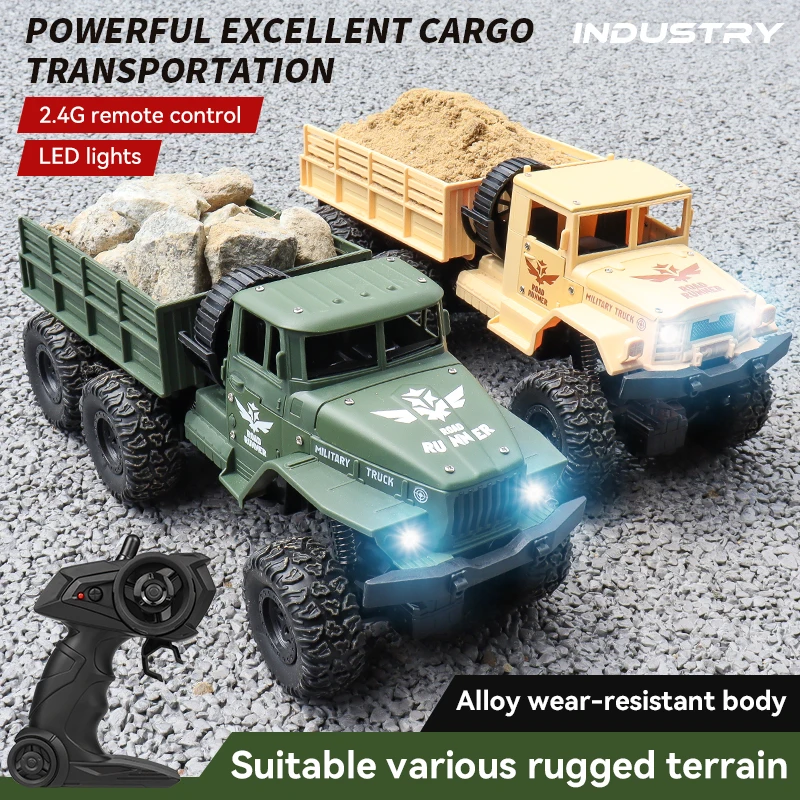 

HSOH 1:16 2.4G Aluminum Alloy Six Wheel Military RC Truck with Lights Outdoor Remote Control Cars Toys Gift for Children.