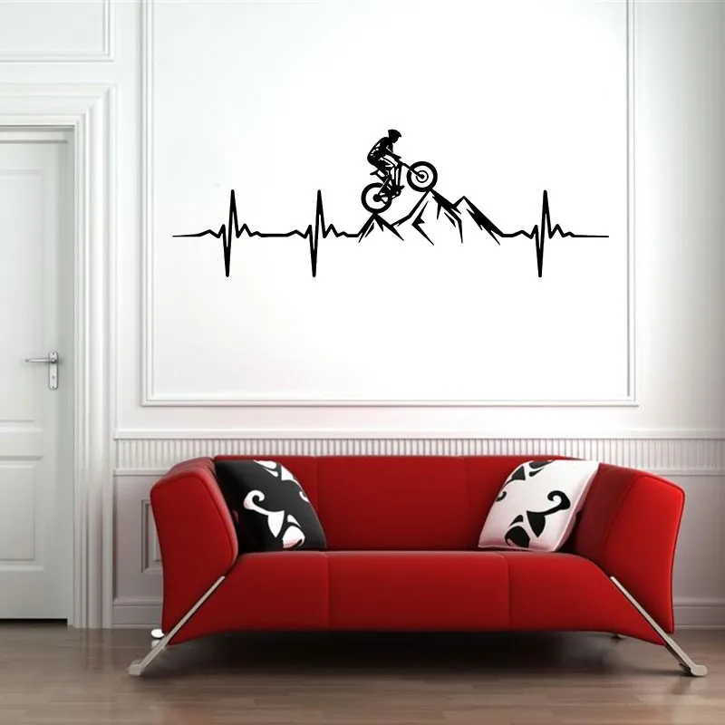 MTB Bicycle Heartbeat Wall Decal Home Boys' Bedroom Mountainous Bicycle Decal Shop Decoration, Life in Sports Logo Wall Decal 17