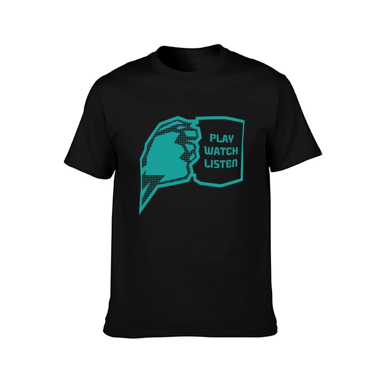 Play, Watch, Coffee (teal) T-Shirt, Summer Casual Cotton Tee, Oversized Streetwear Tops, Vintage Graphic Print, Unisex Men Women