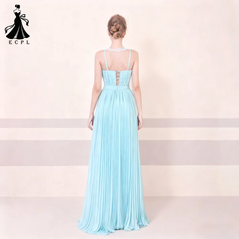 Ecpl السباغيتي الأشرطة زين فساتين السهرة الرسمية عارية الذراعين أكمام حفلة موسيقية ثوب مغرفة الرقبة الشيفون ألف خط Fساتين سهرهEcpl Spaghetti Straps Appliques فساتين المساء الرسمية بلا خلفية بلا أكمام فستان حفل حفل سكوب
