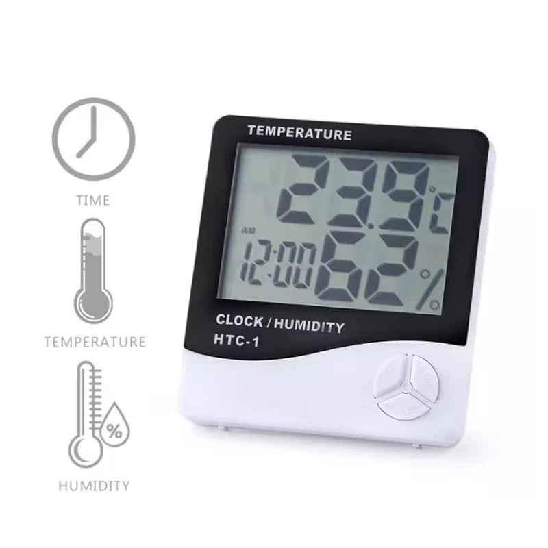 HTC-1 HTC-2 LCD Electronic Digital Temperature Humidity Meter Home Thermometer Hygrometer Indoor Outdoor Weather Station Clock